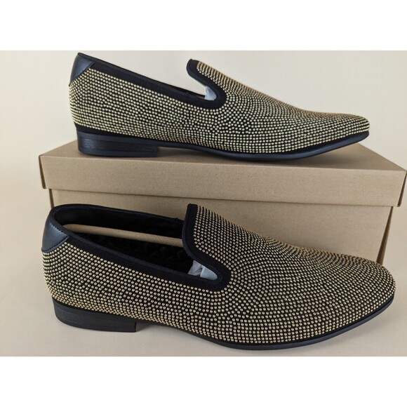 Steve Madden Mezmoryz Loafers Mens 9.5 Black Gold Stud Slip On Flats Shoes NWB main image 5